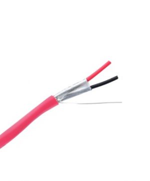 Bobina de 305 metros de alambre calibre 16 AWG, con blindaje, en 2 hilos, tipo FPLP-CL2P, resistente al fuego, color rojo, para sistemas contra incendio o sistemas de evacuación.