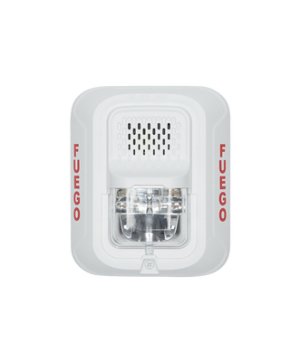 Sirena con Lámpara Estroboscópica a 2 Hilos, Montaje en Pared, Color Blanco, Configuración Estroboscópica Seleccionable y Texto en Español, Nuevo Diseño Moderno y Elegante y Menor Consumo de Corriente