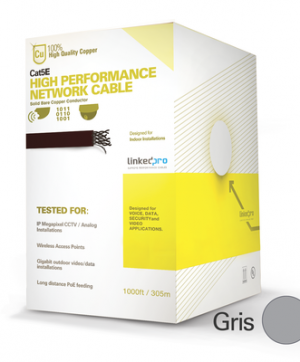 Cable Cat5e de alto rendimiento, con certificaciones ETL, UL, con garantía de 25 años, color gris, de 328.084 ( 100 m ) para aplicaciones en CCTV, redes de datos. Uso interior.