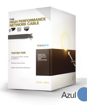 Bobina de Cable de 305 m (1000 ft) Cat6 aleacción de Cobre y Aluminio ( CCA ), color Azúl Versión Económica. Uso en interior.