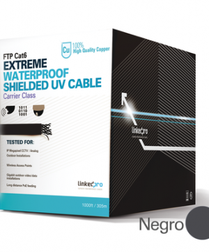 Bobina de 152.5 metros de cable Cat6 Exterior Blindado tipo FTP Para Climas Extremos, UL para aplicaciones de CCTV y redes de datos. Para uso en Intemperie.