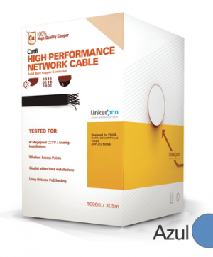 Cable cat6 tipo UTP de alto desempeño, ETL,UL, con garantía de 25 años, color azul, de 100 metros, super flexible, para aplicaciones de CCTV, video HD, y redes de datos.