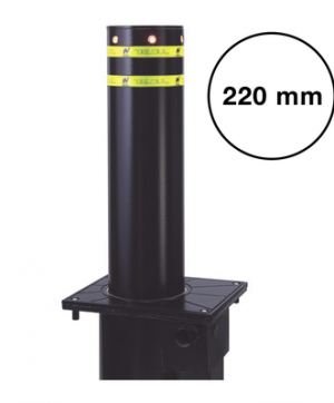 Bolardo neumático, alta velocidad, 100% acero + pintura negra exterior, 220 mm diametro