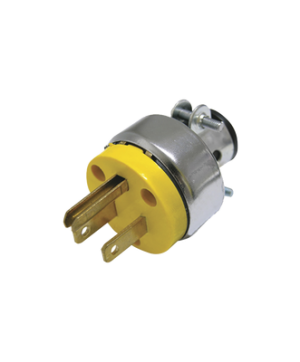 Clavija Blindada con Terminal de Tierra con Abrazadera para cable de 3 hilos.