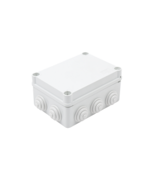 Caja de derivación de PVC Auto-Extinguible con 10 entradas, tapa y tornillo de media vuelta de 1/4", 150x110x70 MM, Para Exterior (IP55)