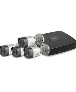 DAHUA XVR4104CNS2KIT- KIT 4 CANALES PENTAHIBRIDO 720P/ 1 CH IP ADICIONAL/ P2P/ 4 CAMARAS METALICAS HFAW1000RM28S3/ IR 20M/ IP67/ ACCESORIOS