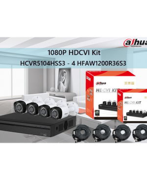 DAHUA HCVR5104HSS3KITII- DVR 4 CANALES 1080P TRIHIBRIDO/2 CANALES IP ADICIONALES 4+2/HDMI/4 HFAW1200R36S3/P2P/ACCESORIOS