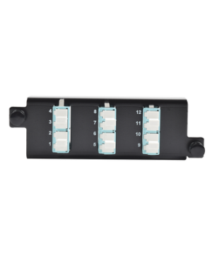 Placa acopladora de Fibra Óptica "Plug and Play", Con 6 Conectores LC Duplex (12 Fibras), Para Fibra Multimodo, Aqua